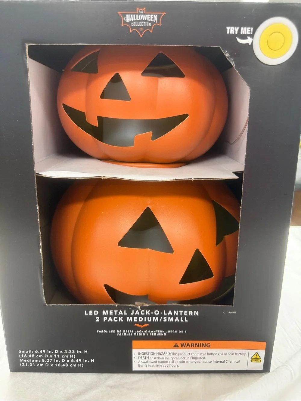 Halloween Collection LED Metal Jack-O-Lantern 2-Pack - Orange